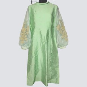 Vintage Gibbs-Louis Mint Green Embellished Sleeve Dress